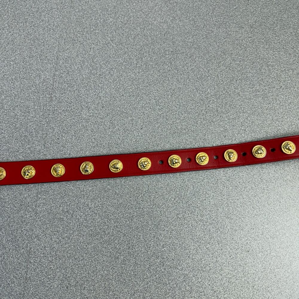 Anne Klein Lion Leather Belt Womens Red Gold Medallion 90s Metal 1" Animals - Picture 5 of 9